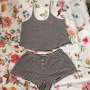Victoria's Secret Black and White Striped Tank and Shorts Set size M cotton